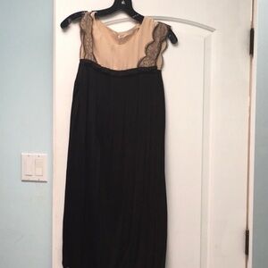 Black Maxi Dress with Nude Lace Yoke